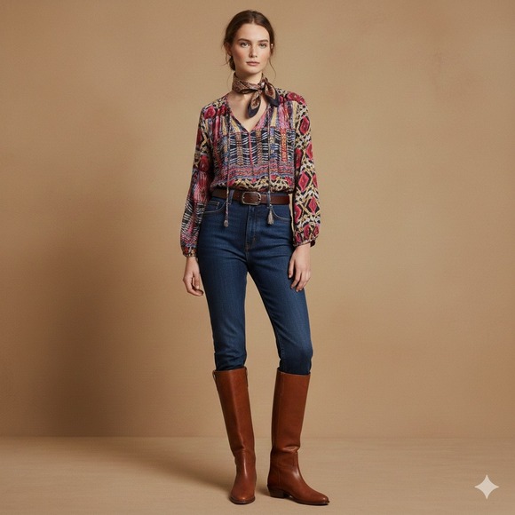 Anthropologie Uncle Frank Small Boho Mixed Print Tassel Tie Tunic Dress $148 - Picture 9 of 9